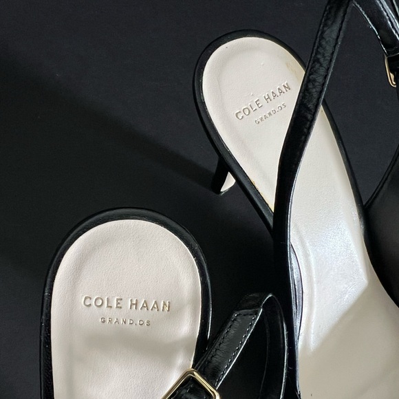 Cole Haan Black Leather Slingback Heels - Picture 3 of 9